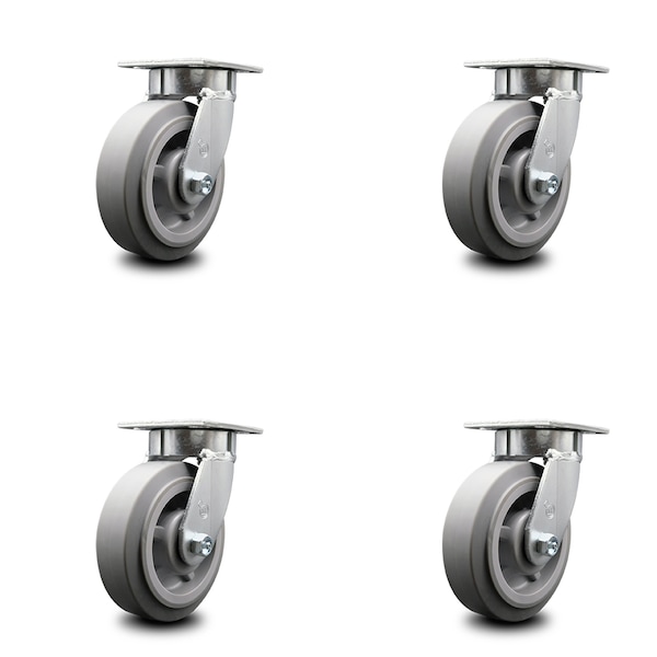 6 Inch Kingpinless Thermoplastic Rubber Wheel Swivel Top Plate Caster, 4PK